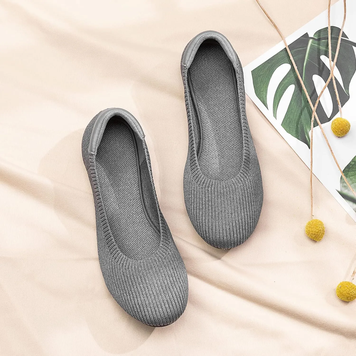 Frank Mully Women’s Ballet Flat Shoes Knit Dress Shoes Round Toe Slip On Ballerina Walking Flats Shoes for Woman Low Wedge Comfort Soft