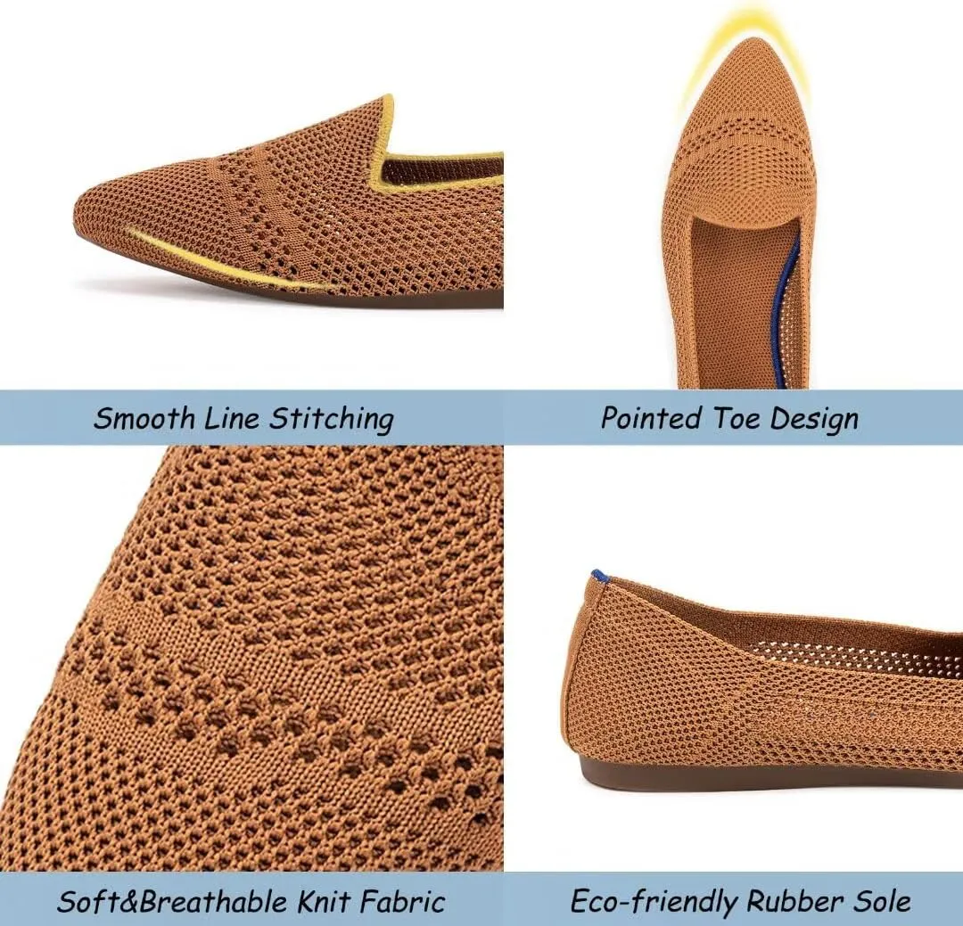 Frank Mully Womens Pointed Toe Flats Knit Dress Shoes Comfort Women Shoes Slip On Shoes for Woman Classic Softable Shoes Low Wedge