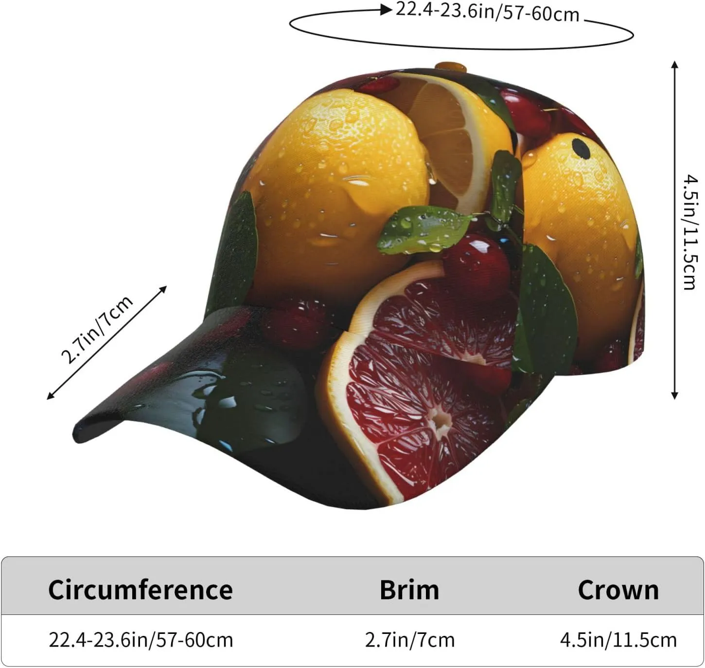 Fresh Oranges Kiwis Classic Baseball Cap - Adjustable Running Hat - Ideal for Beach Vacation, Outdoor Sports & Travel