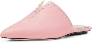 FSJ Women Studs V Cut Flats Mules Pointed Toe Low Heel Slippers Slide Sandals Backless Casual Shoes Size 4-15 US