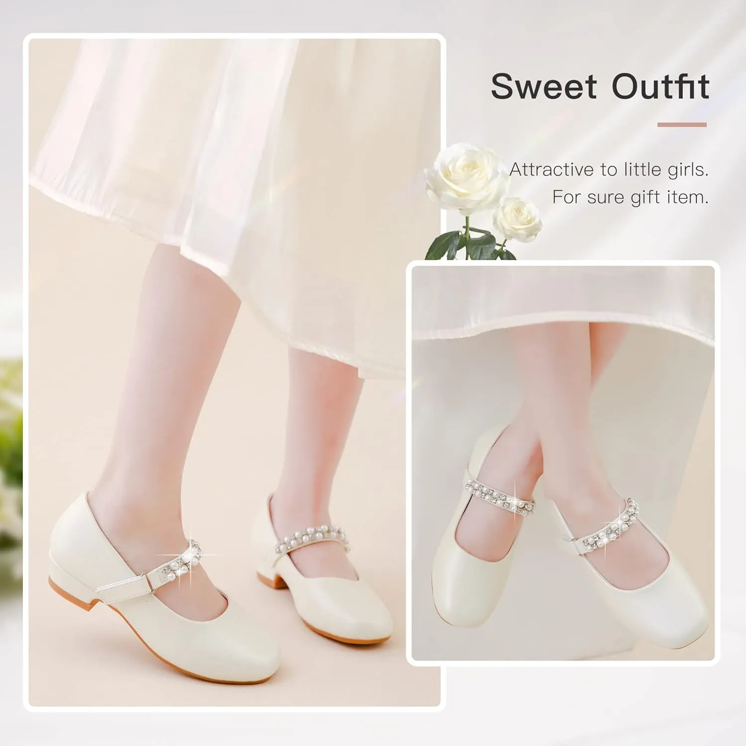 Furdeour Toddler Girls Mary Janes Shoes Low Heel Ballet Flats Wedding Party Dress Shoes for Kids