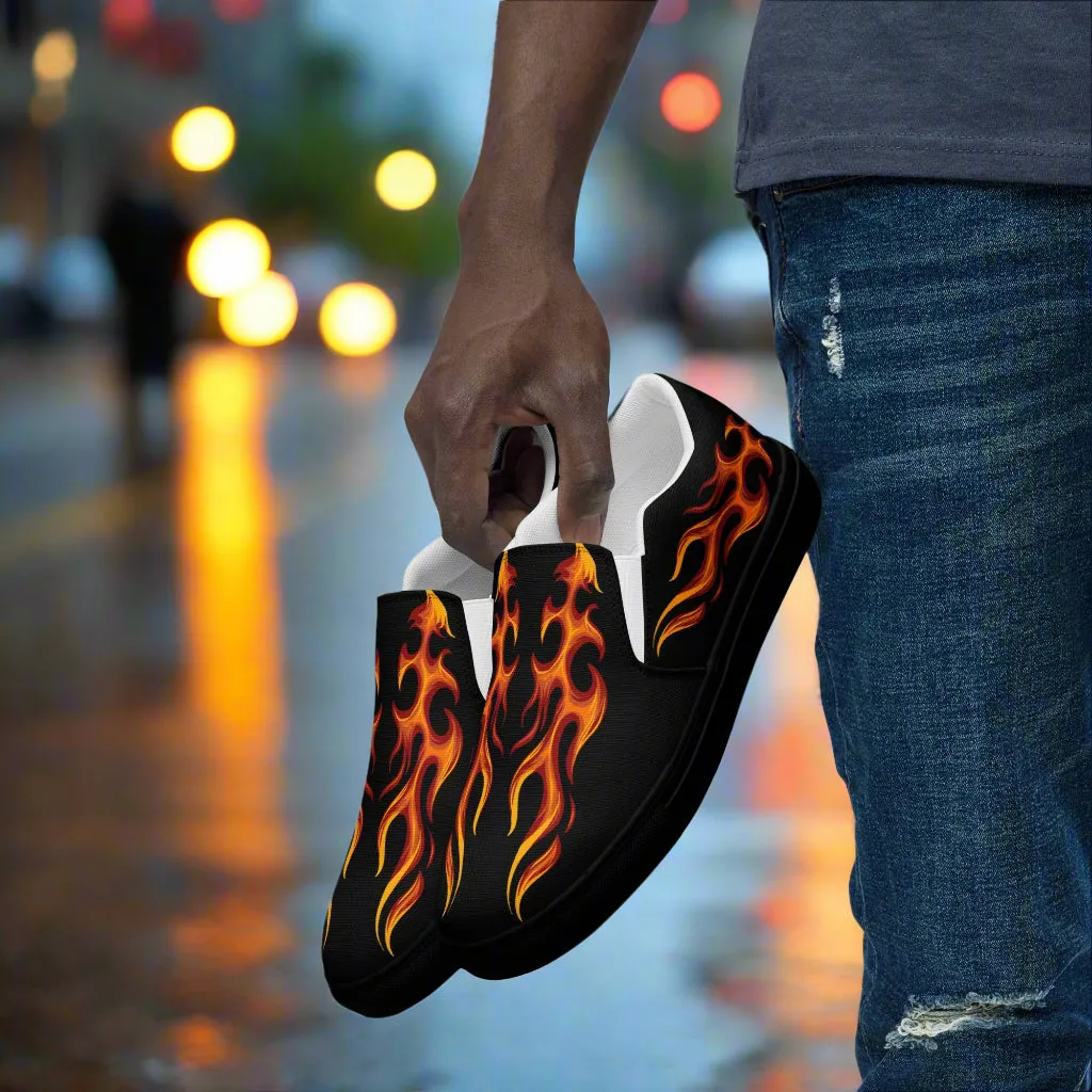 GeoMetro Men's Tribal Flame Design Slip-On Canvas Shoes