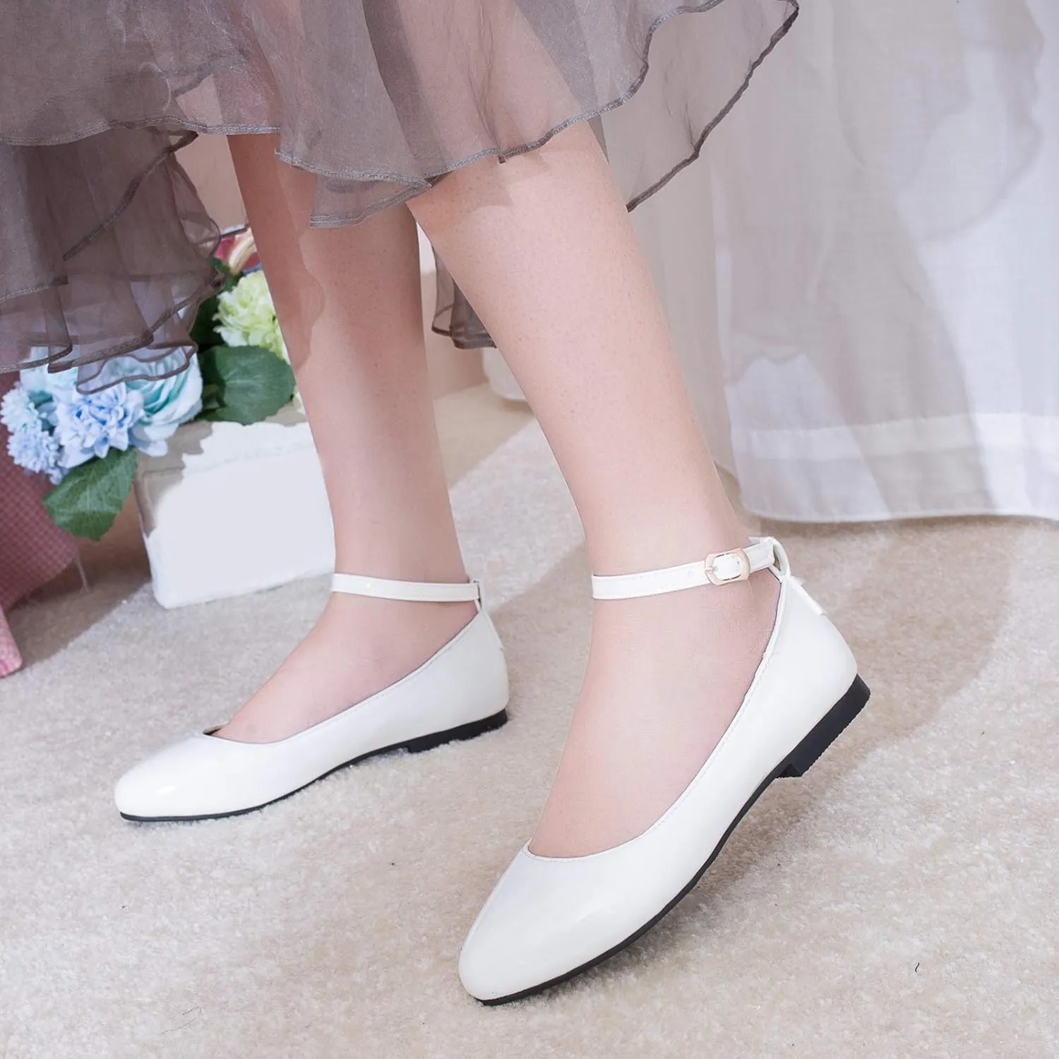 Gicoiz Footwear Womens Round Toe Patent Ballet Flats