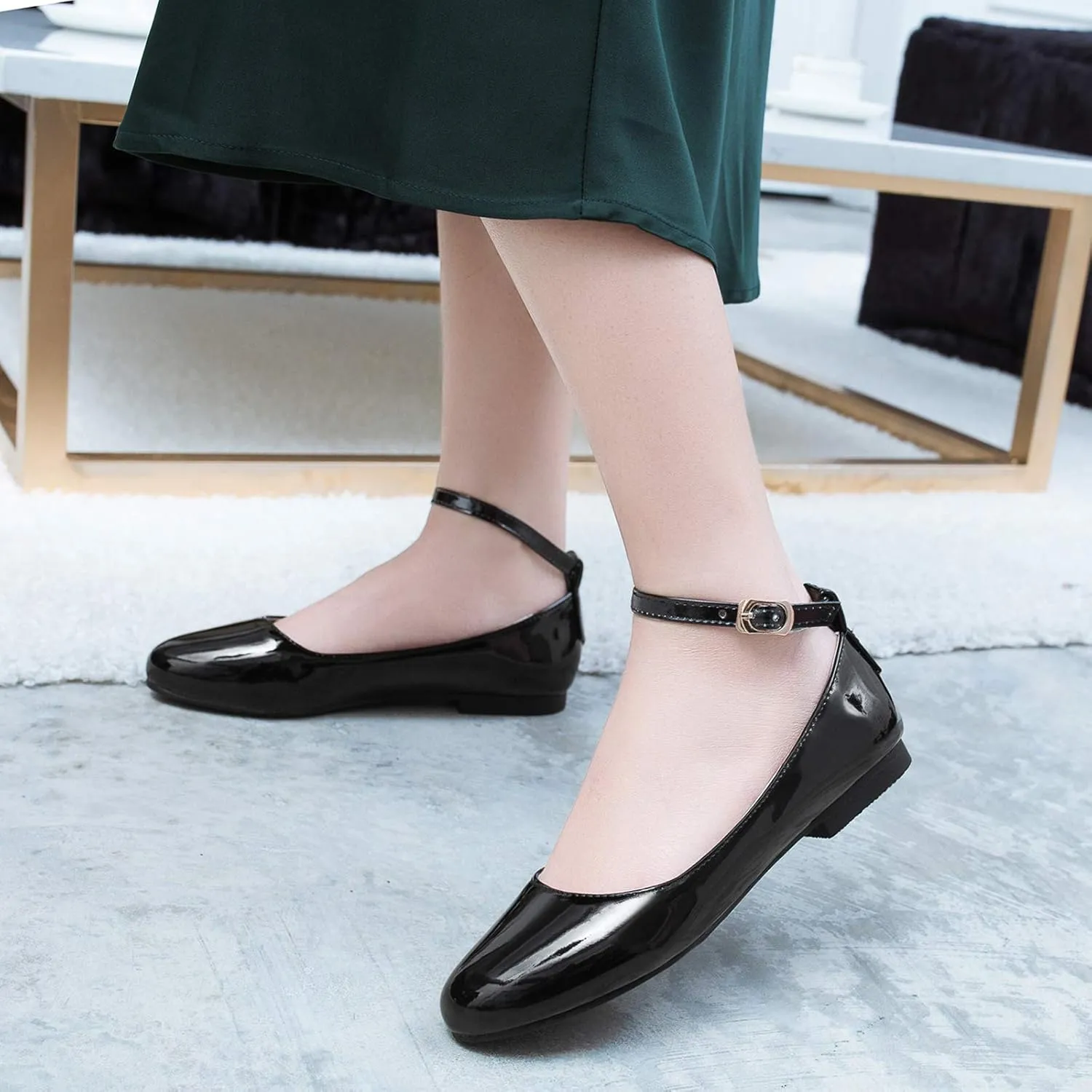 Gicoiz Footwear Womens Round Toe Patent Ballet Flats