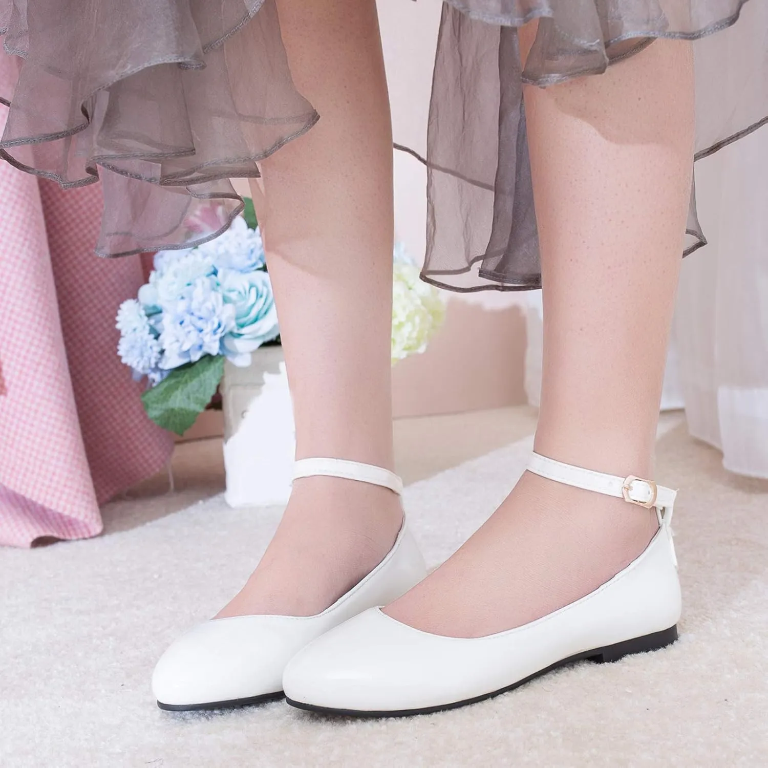 Gicoiz Footwear Womens Round Toe Patent Ballet Flats