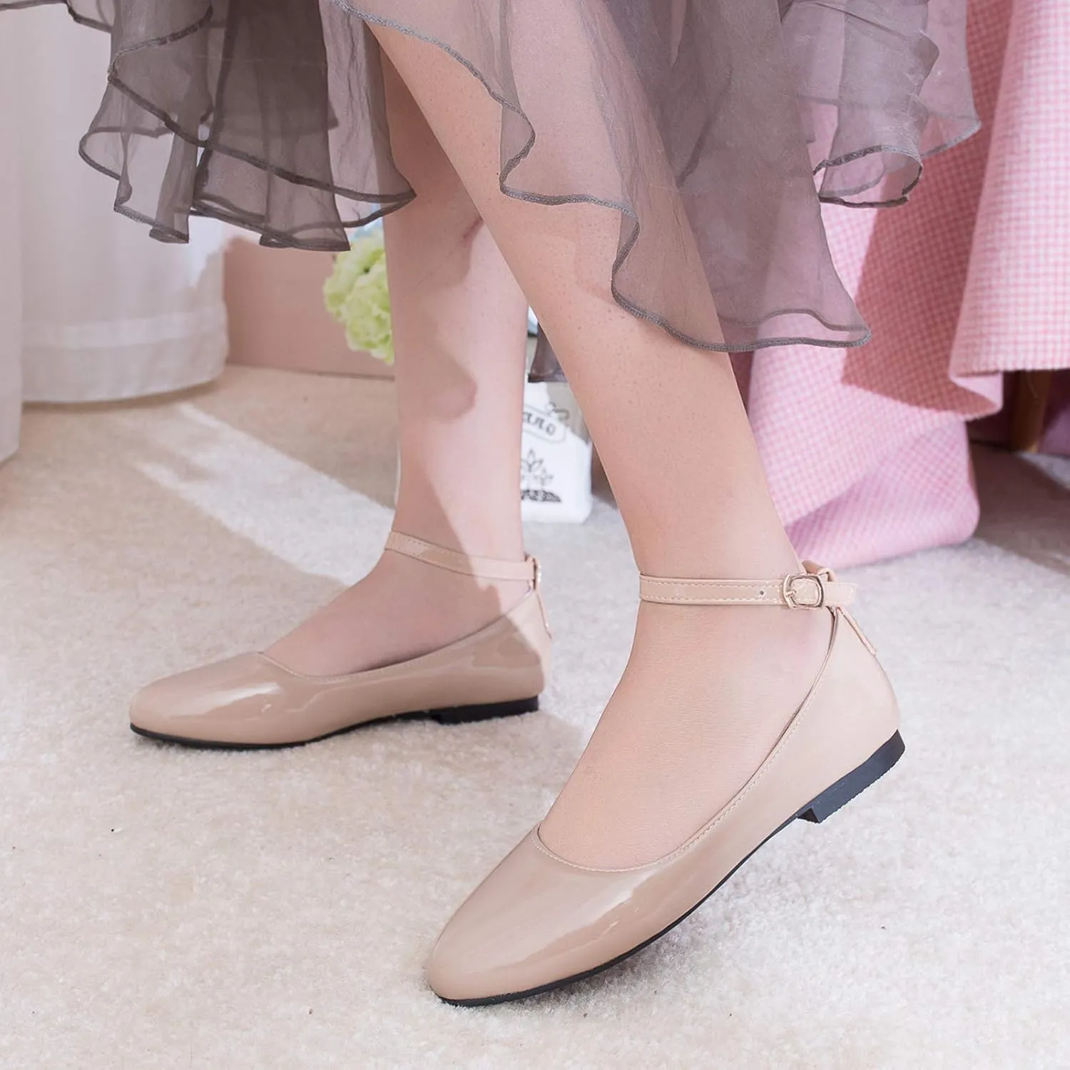 Gicoiz Footwear Womens Round Toe Patent Ballet Flats