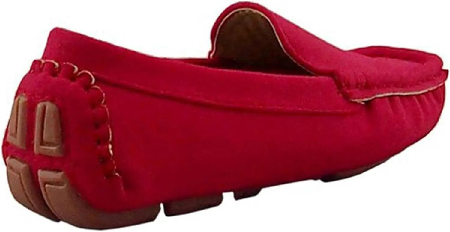 Girls Boys Suede Leather Slip-on Loafers Casual Boat Shoes Dress Shoes Oxford Flats