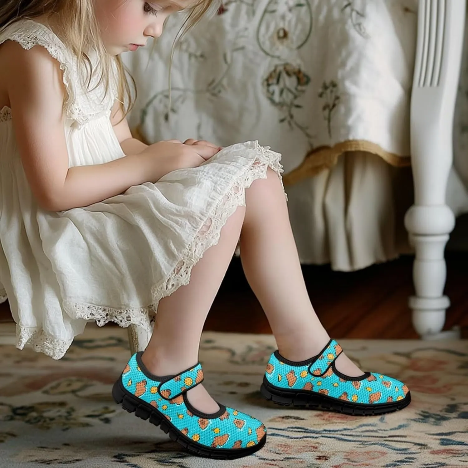 Girls Mary Jane Ballerina Princess Flats Shoes Slip-on School Party Dress Shoes with Hook and Loop
