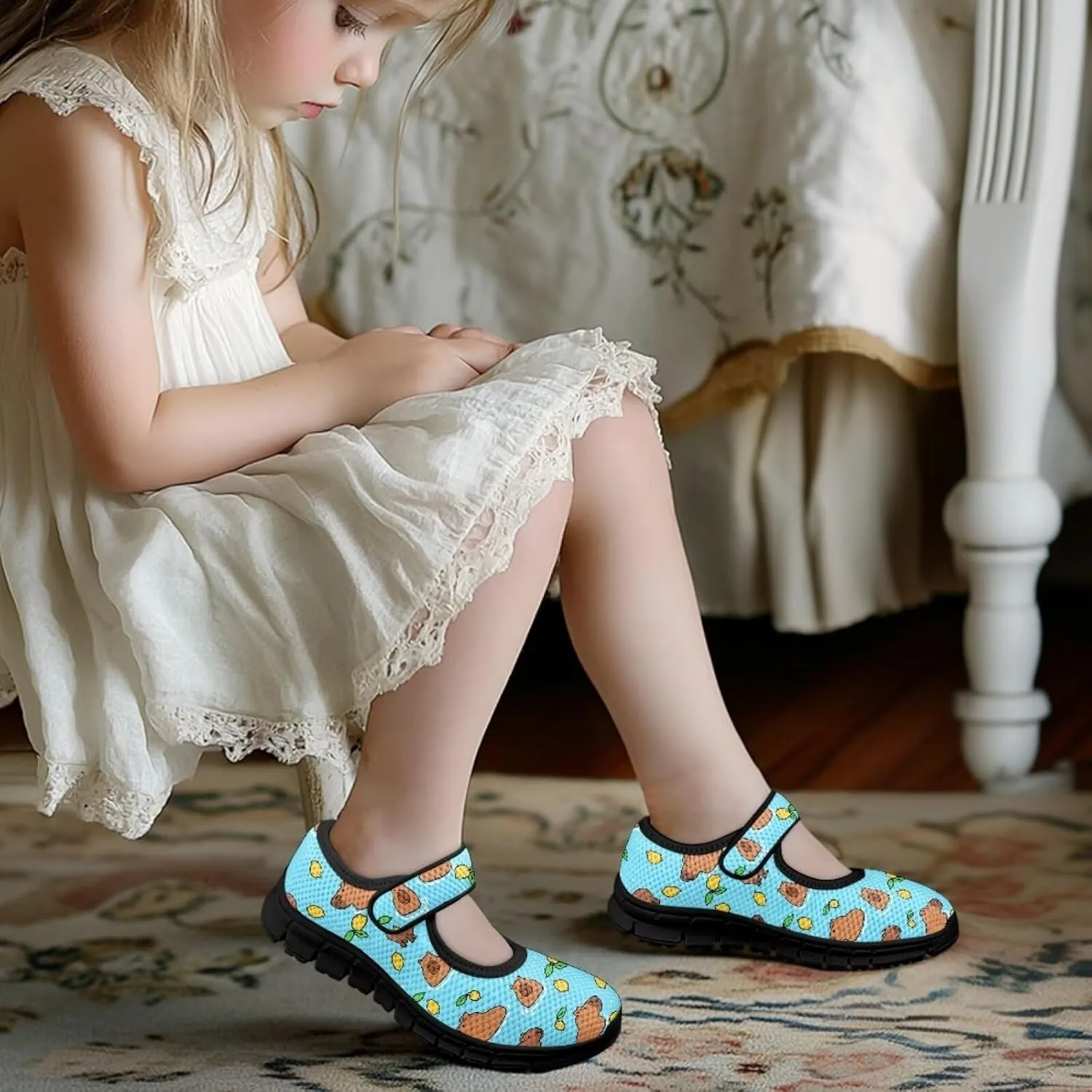 Girls Mary Jane Ballerina Princess Flats Shoes Slip-on School Party Dress Shoes with Hook and Loop