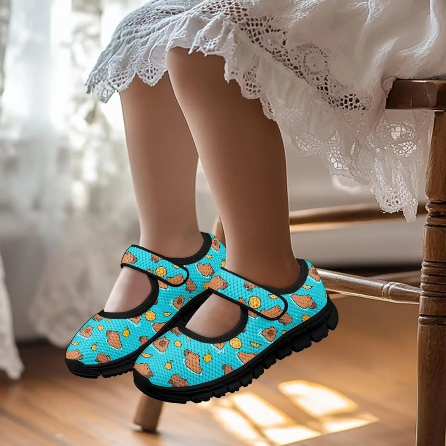 Girls Mary Jane Ballerina Princess Flats Shoes Slip-on School Party Dress Shoes with Hook and Loop