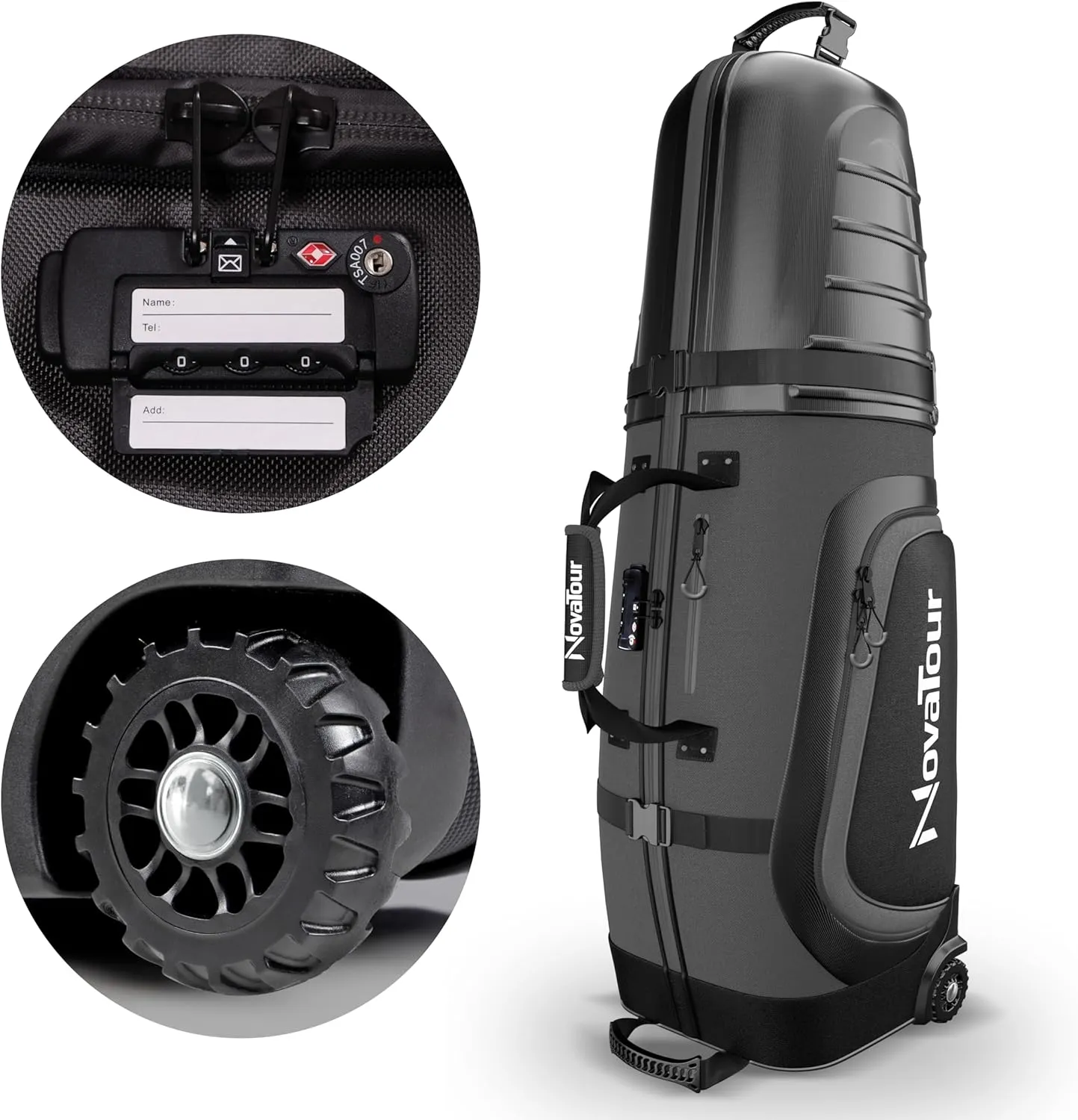 Golf Travel Bag for Airlines: Hard Case Top, Waterproof Zippers, 1680D Oxford Fabric, Built-in TSA Lock, Oversized Tank Wheels, Lightweight, Easy to Maneuver – Maximum Club Protection