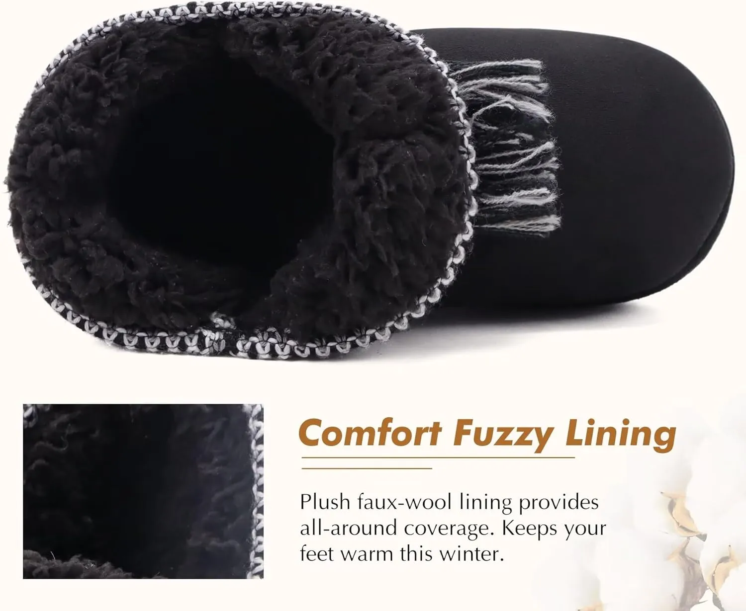 GPOS Womens House Knit Bootie Slippers Fuzzy Plush Lining Winter Ladies Warm Suede Fluff Slippers Lightweight Cozy Thick Memory Foam Comfortable Home Shoes Hard Bottom for Indoor Outdoor Size 5-11