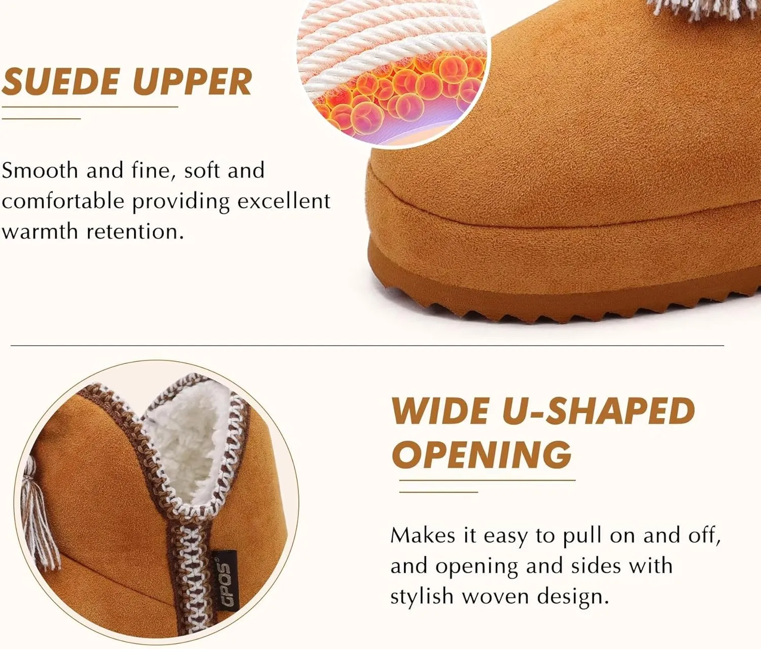 GPOS Womens House Knit Bootie Slippers Fuzzy Plush Lining Winter Ladies Warm Suede Fluff Slippers Lightweight Cozy Thick Memory Foam Comfortable Home Shoes Hard Bottom for Indoor Outdoor Size 5-11