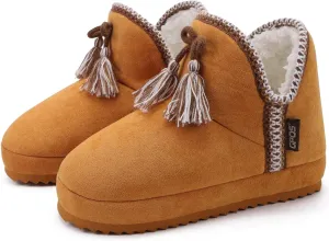 GPOS Womens House Knit Bootie Slippers Fuzzy Plush Lining Winter Ladies Warm Suede Fluff Slippers Lightweight Cozy Thick Memory Foam Comfortable Home Shoes Hard Bottom for Indoor Outdoor Size 5-11