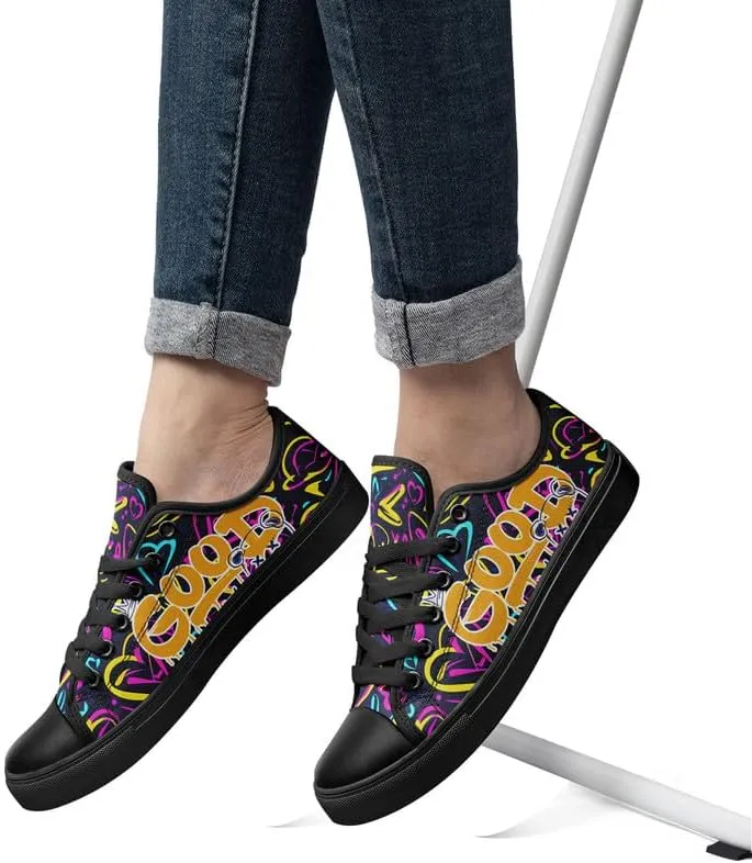 Graffiti Art Low Top Canvas Sneakers Fashion Unisex Streetwear Shoes for Boys Girls Lightweight Casual Footwear