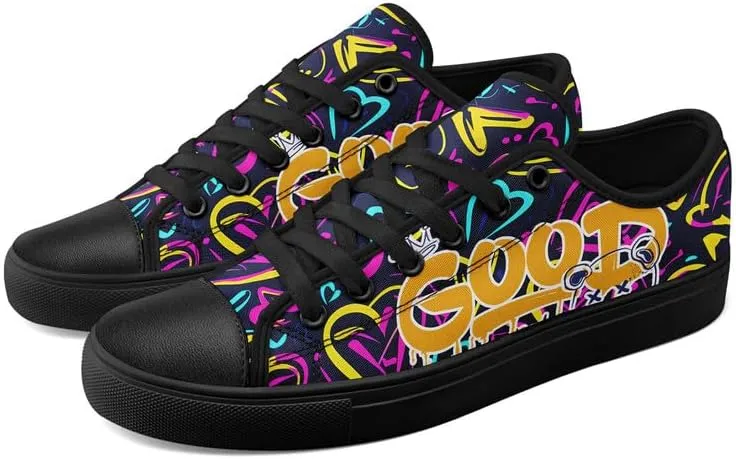 Graffiti Art Low Top Canvas Sneakers Fashion Unisex Streetwear Shoes for Boys Girls Lightweight Casual Footwear