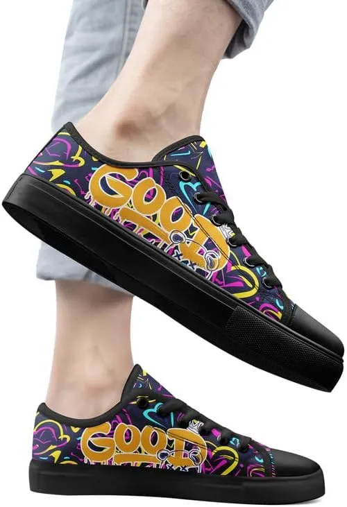 Graffiti Art Low Top Canvas Sneakers Fashion Unisex Streetwear Shoes for Boys Girls Lightweight Casual Footwear
