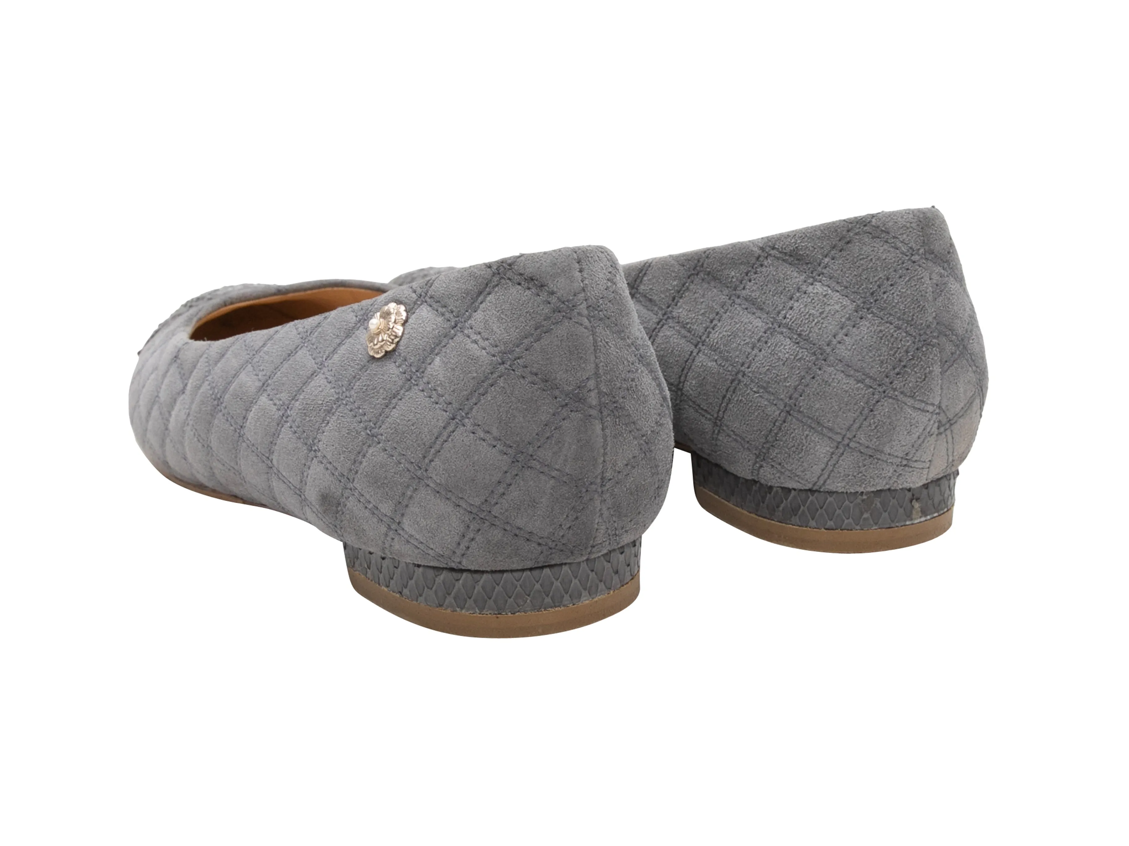 Grey Chanel Quilted Cap-Toe Ballet Flats Size 40.5