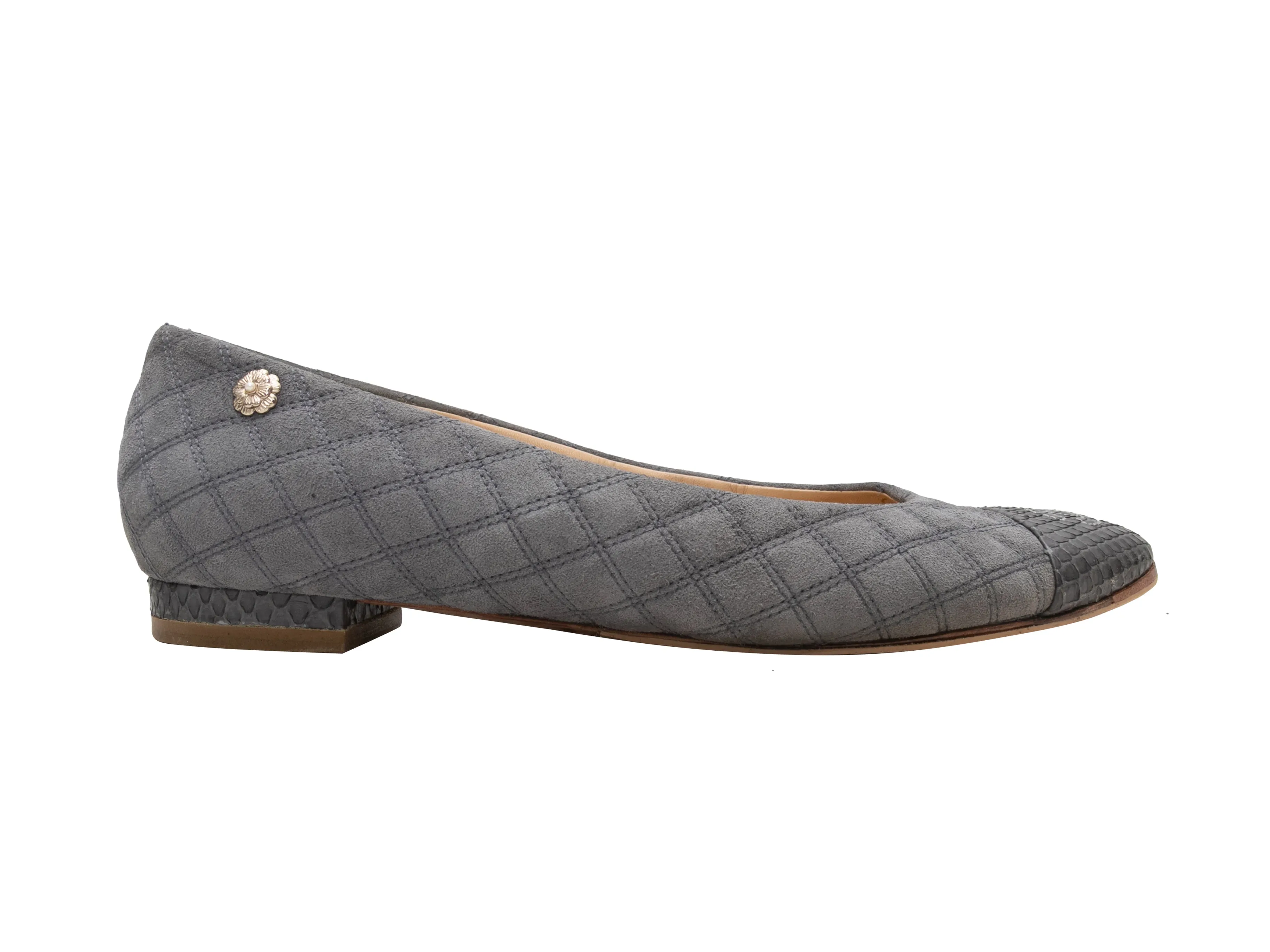 Grey Chanel Quilted Cap-Toe Ballet Flats Size 40.5
