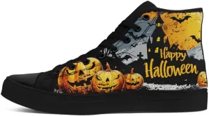Halloween High-Top Canvas Sneakers Skull Shoes Unisex Retro Punk Rock Casual Shoes Durable Lace-Up Sneakers for Men Women