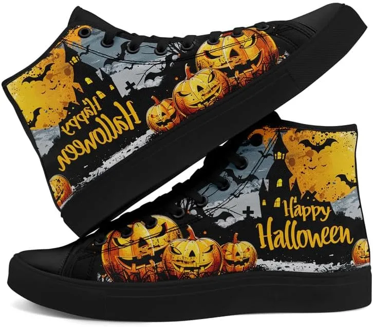 Halloween High-Top Canvas Sneakers Skull Shoes Unisex Retro Punk Rock Casual Shoes Durable Lace-Up Sneakers for Men Women