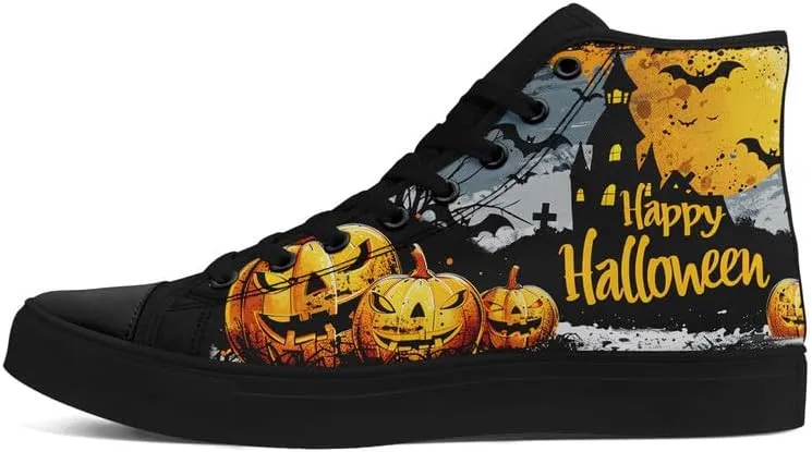 Halloween High-Top Canvas Sneakers Skull Shoes Unisex Retro Punk Rock Casual Shoes Durable Lace-Up Sneakers for Men Women