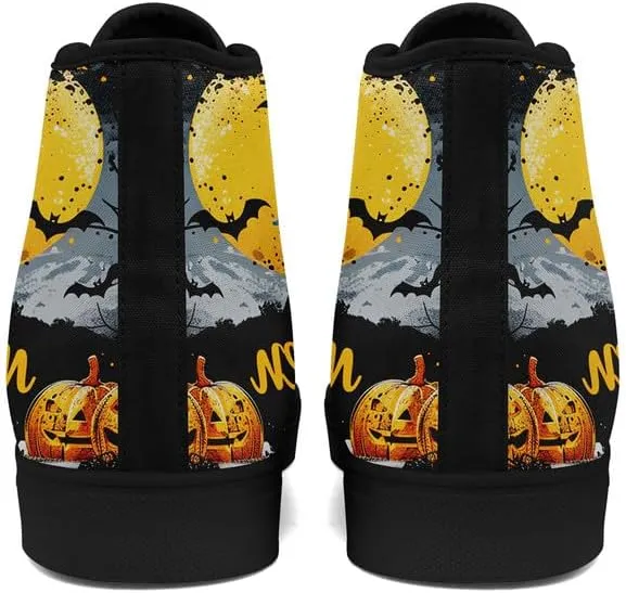 Halloween High-Top Canvas Sneakers Skull Shoes Unisex Retro Punk Rock Casual Shoes Durable Lace-Up Sneakers for Men Women