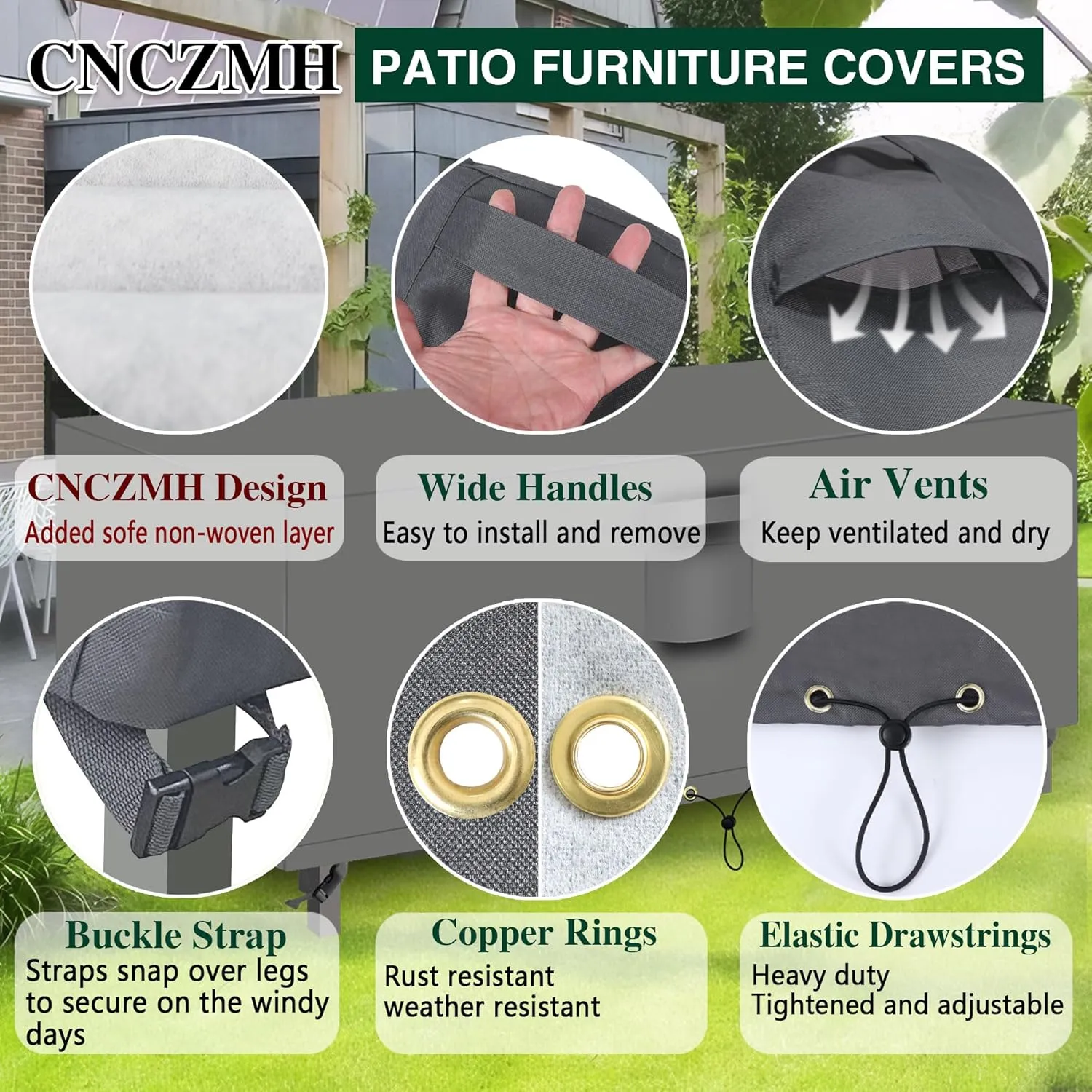 Heavy Duty Outdoor Furniture Covers Waterproof, Patio Table Cover, Sectional Couch Sofa Cover Rectangular, 600D Canvas Oval Patio Dining Table Chair Set Covers 124''L x 72''W x 28''H, Grey