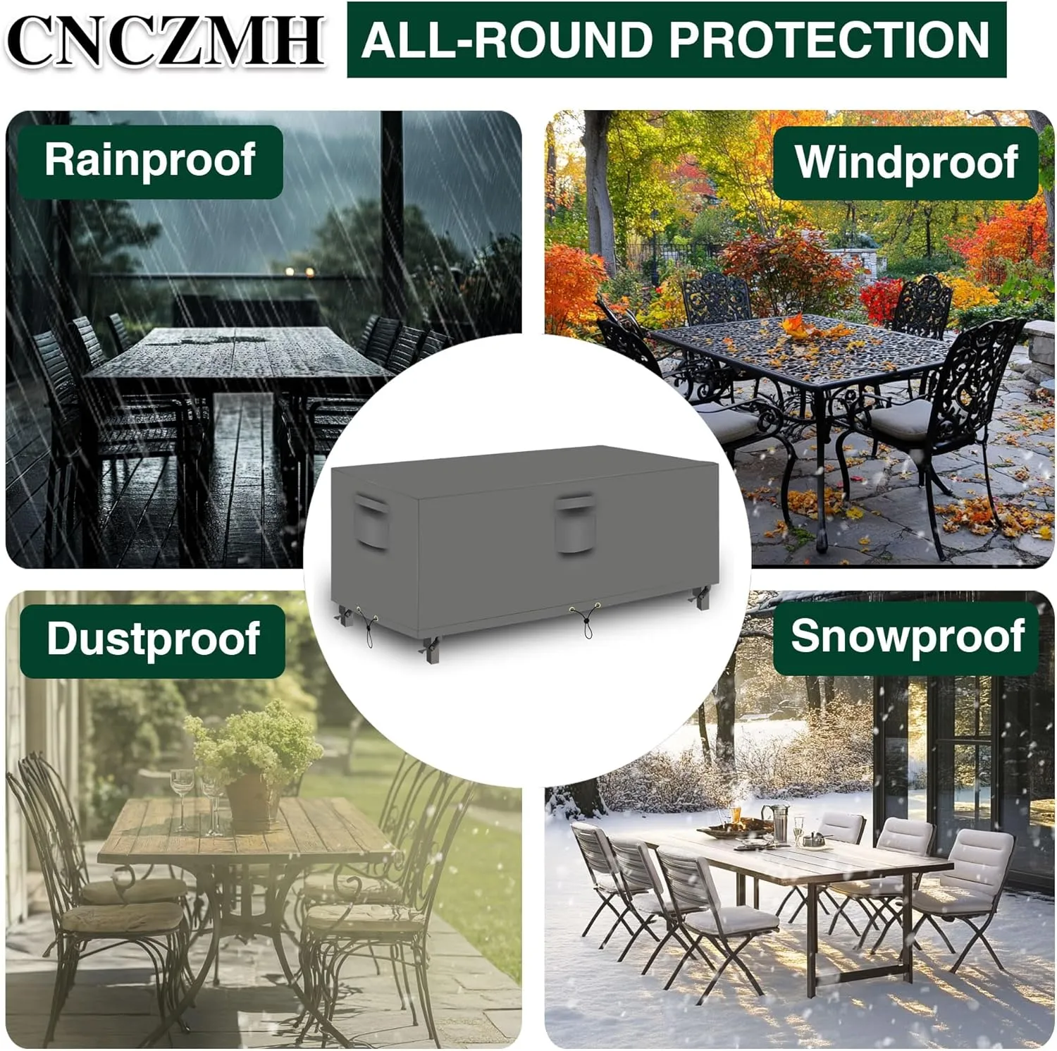 Heavy Duty Outdoor Furniture Covers Waterproof, Patio Table Cover, Sectional Couch Sofa Cover Rectangular, 600D Canvas Oval Patio Dining Table Chair Set Covers 124''L x 72''W x 28''H, Grey
