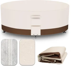 Heavy Duty Patio Furniture Covers Outdoor, Waterproof Round Table Cover 600D Canvas, Large Circular Patio Dining Table And Chair Set Covers 96"DIAx28"H, Beige Brown