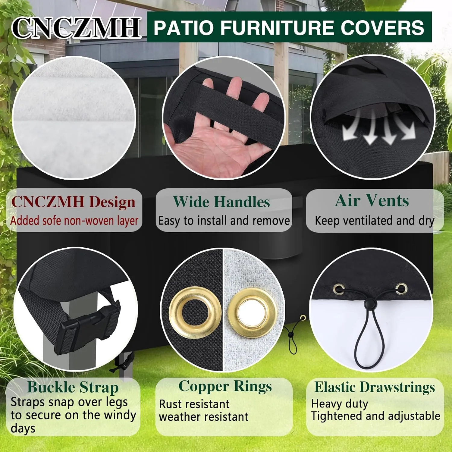 Heavy Duty Patio Furniture Covers Waterproof, Outdoor Table Cover, Sectional Couch Sofa Cover Rectangular, 600D Canvas Oval Patio Dining Table Chair Set Covers 111''L x 74''W x 28''H, Black