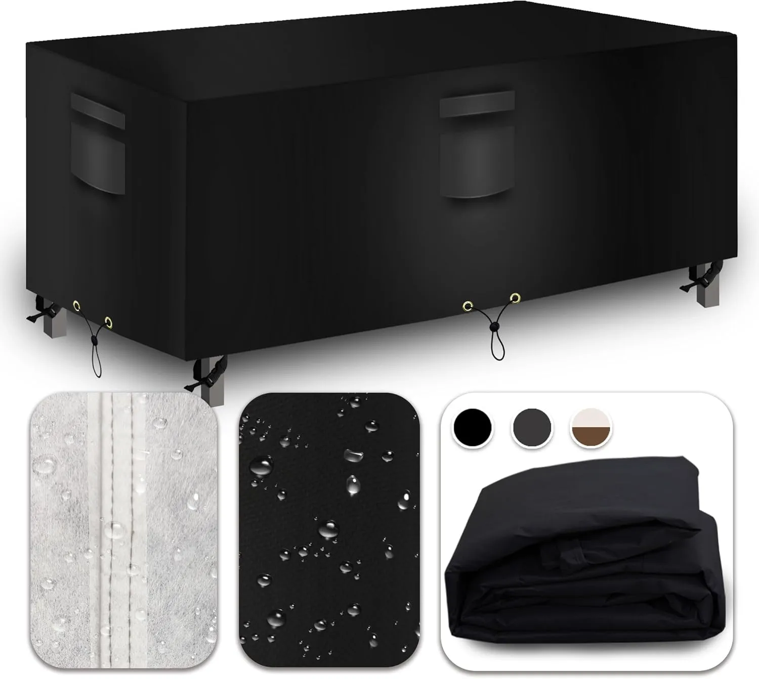 Heavy Duty Patio Furniture Covers Waterproof, Outdoor Table Cover, Sectional Couch Sofa Cover Rectangular, 600D Canvas Oval Patio Dining Table Chair Set Covers 111''L x 74''W x 28''H, Black