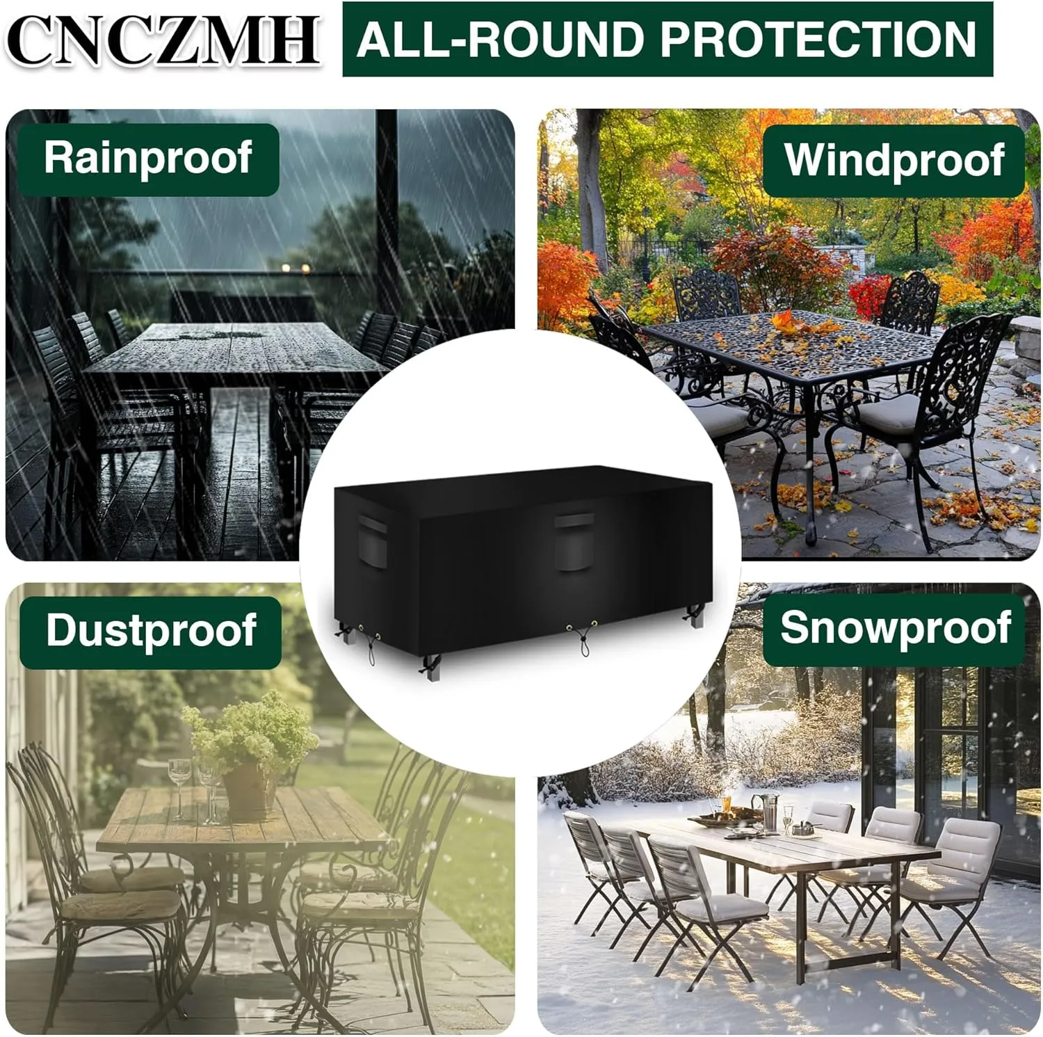 Heavy Duty Patio Furniture Covers Waterproof, Outdoor Table Cover, Sectional Couch Sofa Cover Rectangular, 600D Canvas Oval Patio Dining Table Chair Set Covers 111''L x 74''W x 28''H, Black