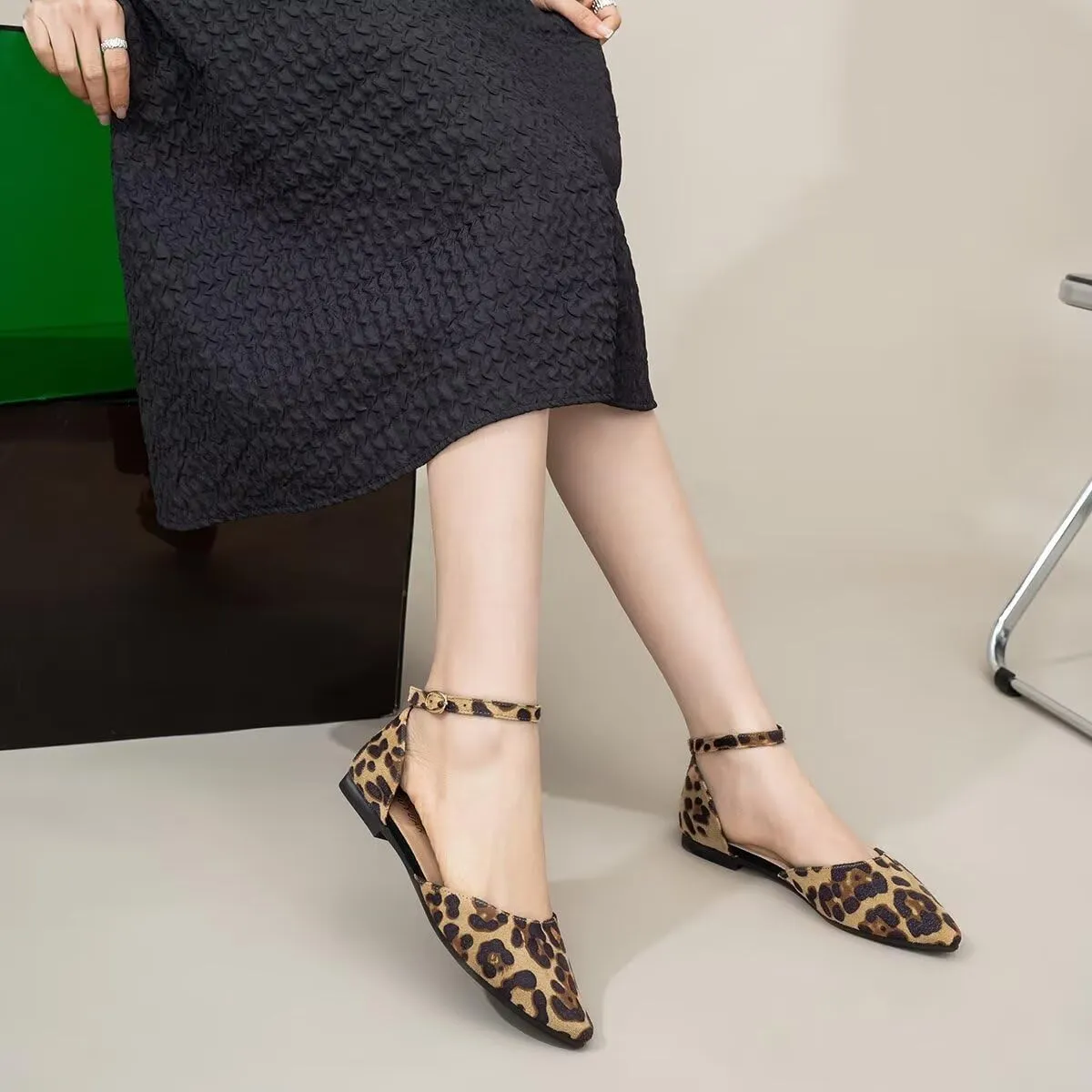 Hee grand Flats for Women Closed Pointed Toe Ankle Strap Ballet Flats Comfortable Light Weight Suede Dress Shoes Office Work Shoes