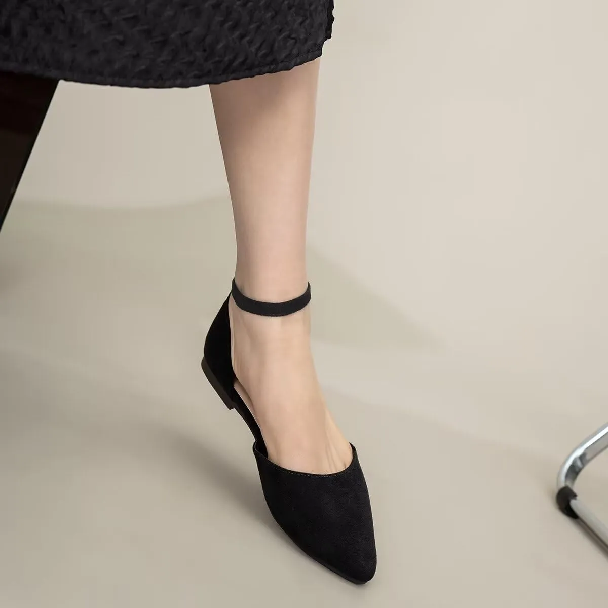 Hee grand Flats for Women Closed Pointed Toe Ankle Strap Ballet Flats Comfortable Light Weight Suede Dress Shoes Office Work Shoes