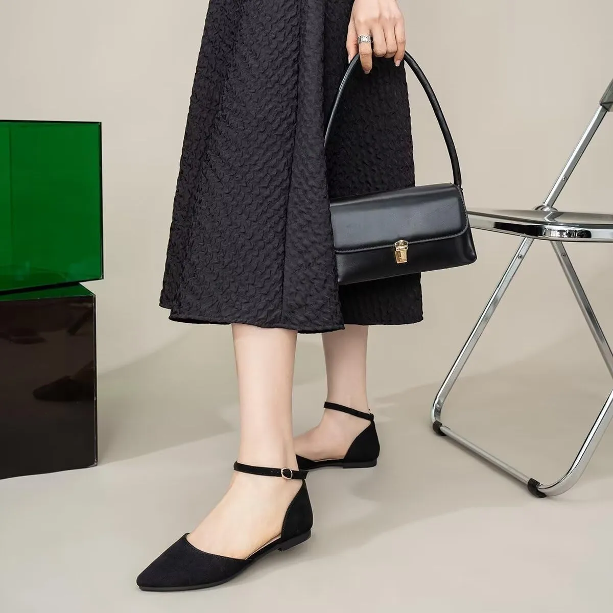 Hee grand Flats for Women Closed Pointed Toe Ankle Strap Ballet Flats Comfortable Light Weight Suede Dress Shoes Office Work Shoes