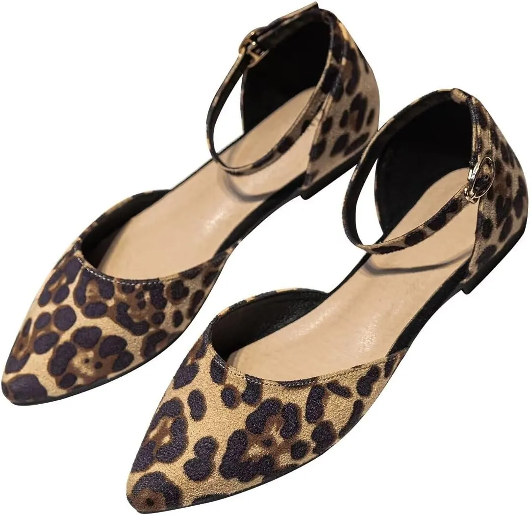 Hee grand Flats for Women Closed Pointed Toe Ankle Strap Ballet Flats Comfortable Light Weight Suede Dress Shoes Office Work Shoes