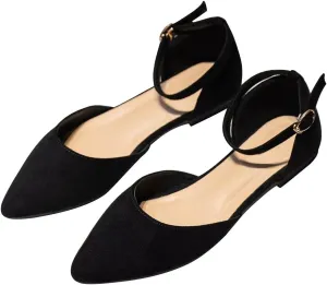 Hee grand Flats for Women Closed Pointed Toe Ankle Strap Ballet Flats Comfortable Light Weight Suede Dress Shoes Office Work Shoes