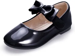 Hehainom Toddler/Little Girls Alisa Mary Jane Dress Shoes Flower Girl Ballet Flats with Bow for Party School (Black Patent, 5 M US Toddler)