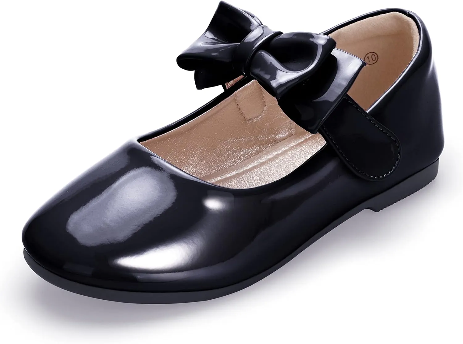 Hehainom Toddler/Little Girls Alisa Mary Jane Dress Shoes Flower Girl Ballet Flats with Bow for Party School (Black Patent, 5 M US Toddler)