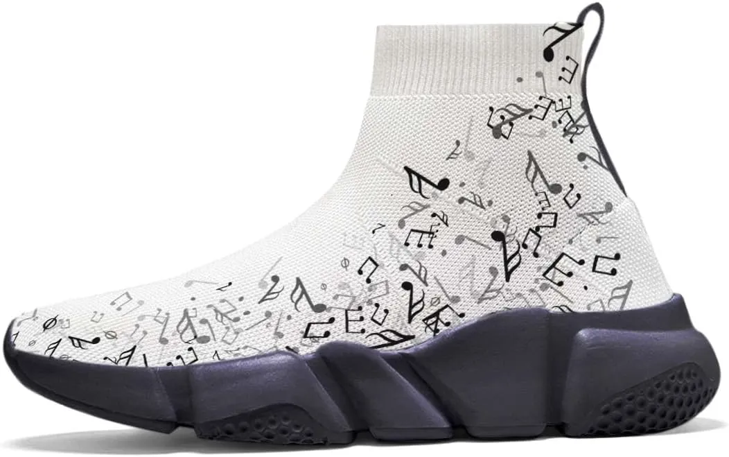 Hetios Men’s Athletic Running Shoes Slip on Casual Tennis Sports Shoes Musical Notes Mesh Sneakers for Womens Fashion Graffiti Painted Shoes