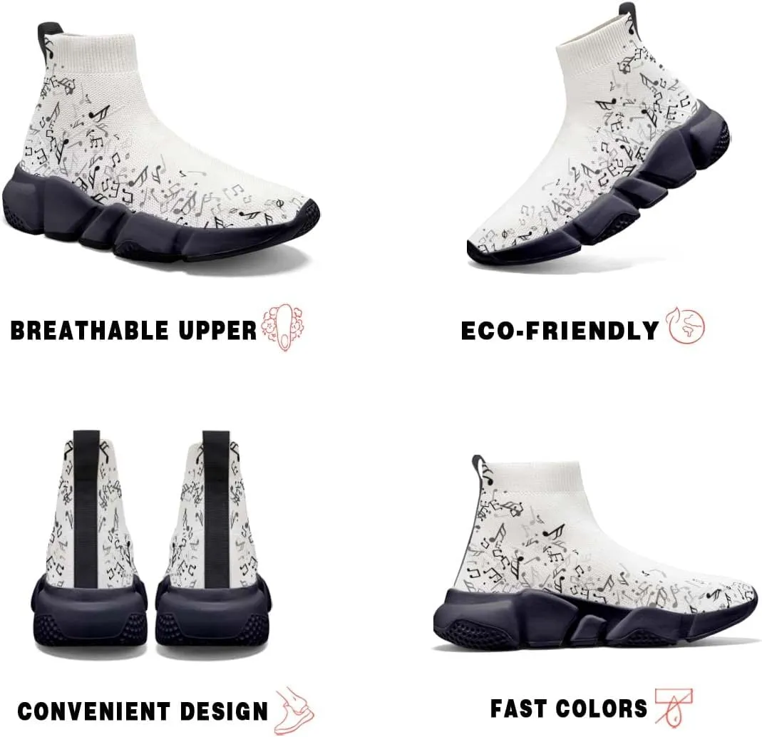 Hetios Men’s Athletic Running Shoes Slip on Casual Tennis Sports Shoes Musical Notes Mesh Sneakers for Womens Fashion Graffiti Painted Shoes