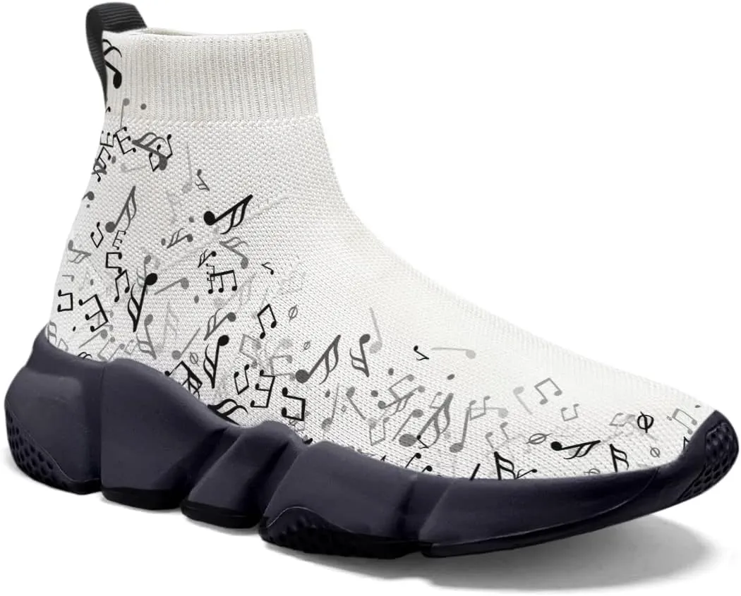 Hetios Men’s Athletic Running Shoes Slip on Casual Tennis Sports Shoes Musical Notes Mesh Sneakers for Womens Fashion Graffiti Painted Shoes