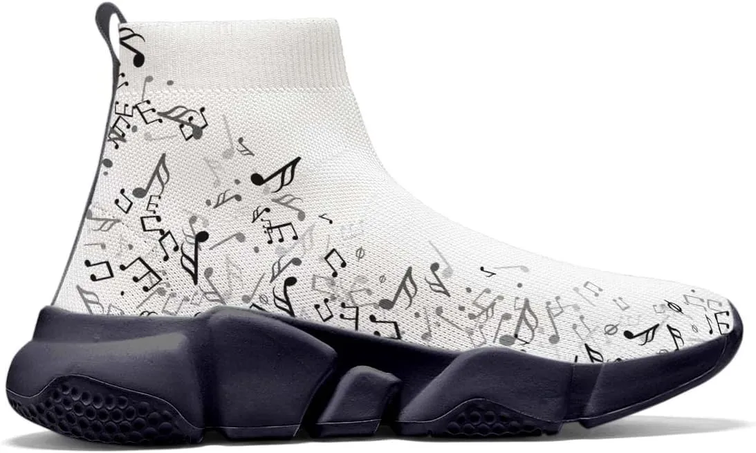 Hetios Men’s Athletic Running Shoes Slip on Casual Tennis Sports Shoes Musical Notes Mesh Sneakers for Womens Fashion Graffiti Painted Shoes