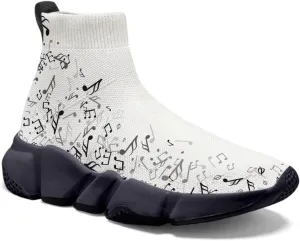 Hetios Men’s Athletic Running Shoes Slip on Casual Tennis Sports Shoes Musical Notes Mesh Sneakers for Womens Fashion Graffiti Painted Shoes