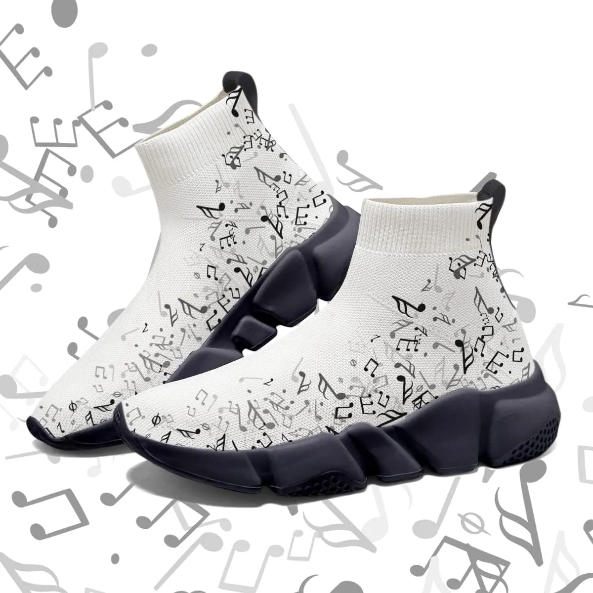 Hetios Men’s Athletic Running Shoes Slip on Casual Tennis Sports Shoes Musical Notes Mesh Sneakers for Womens Fashion Graffiti Painted Shoes