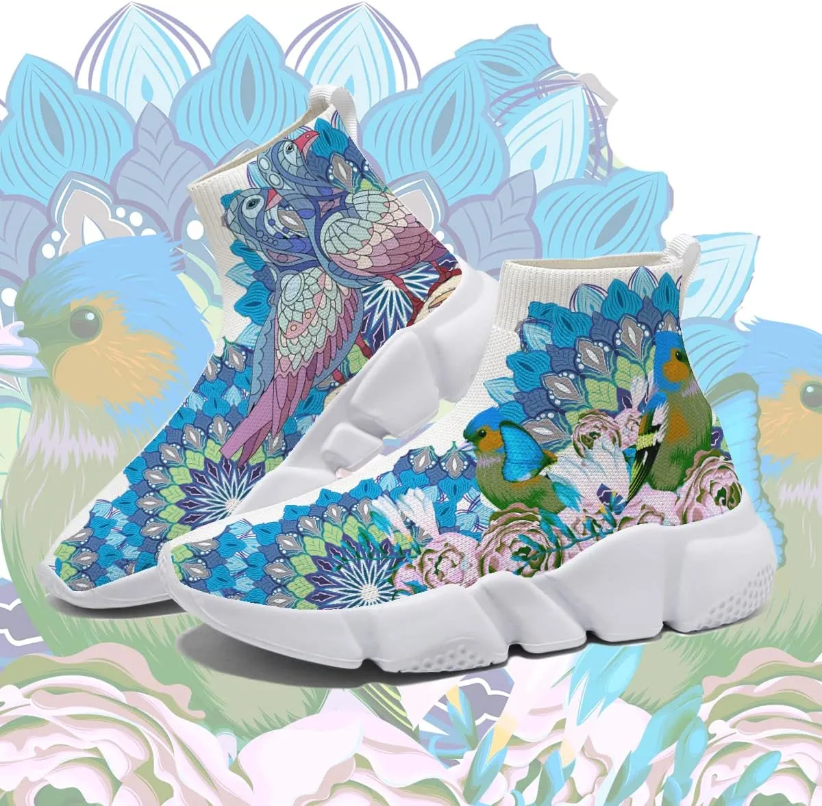 Hetios Mens Fashion Sock Sneakers Womens Walking Shoes Bird Painted Comfort Soft
