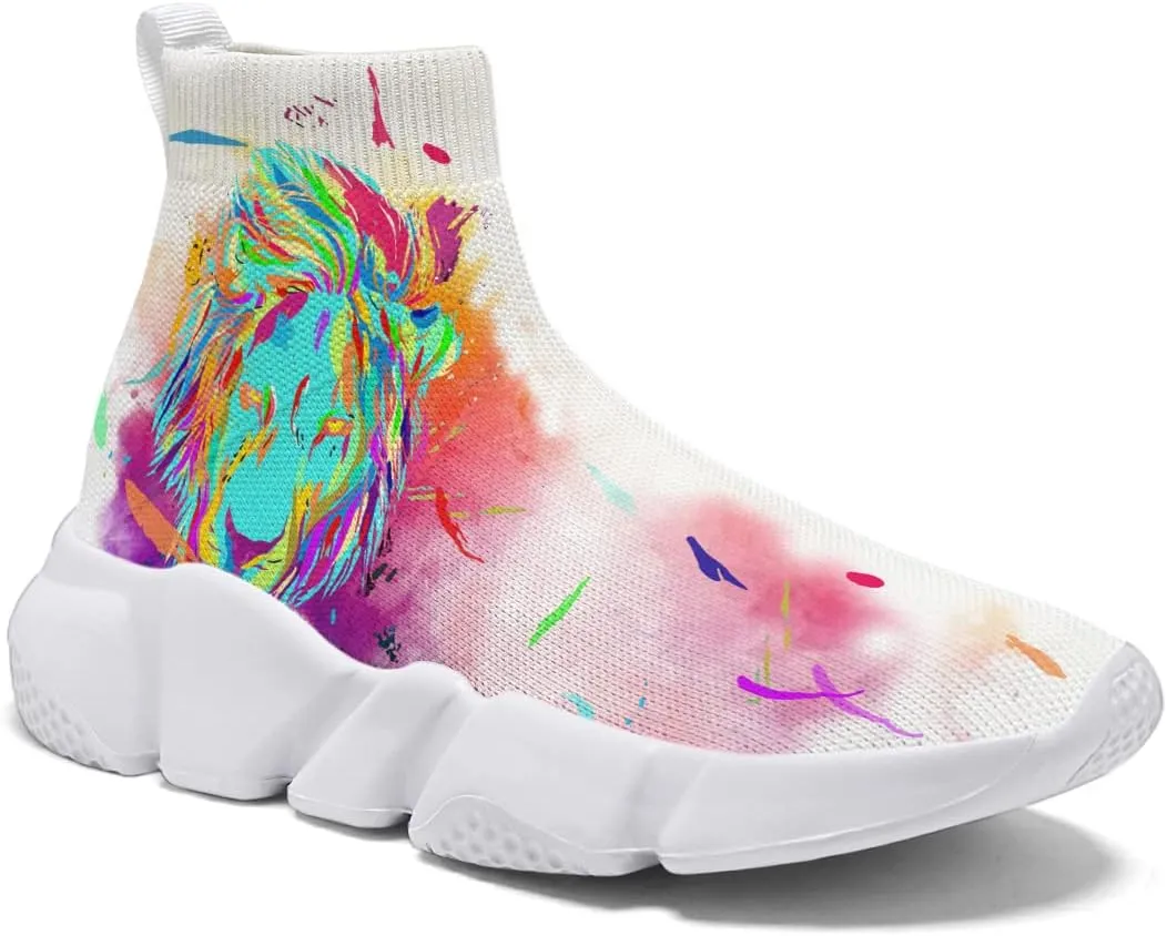 Hetios Women's Graffiti Shoes Fashion Watercolor Sneakers Comfortable Casual Socks Shoes
