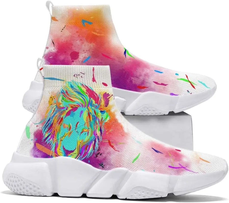 Hetios Women's Graffiti Shoes Fashion Watercolor Sneakers Comfortable Casual Socks Shoes