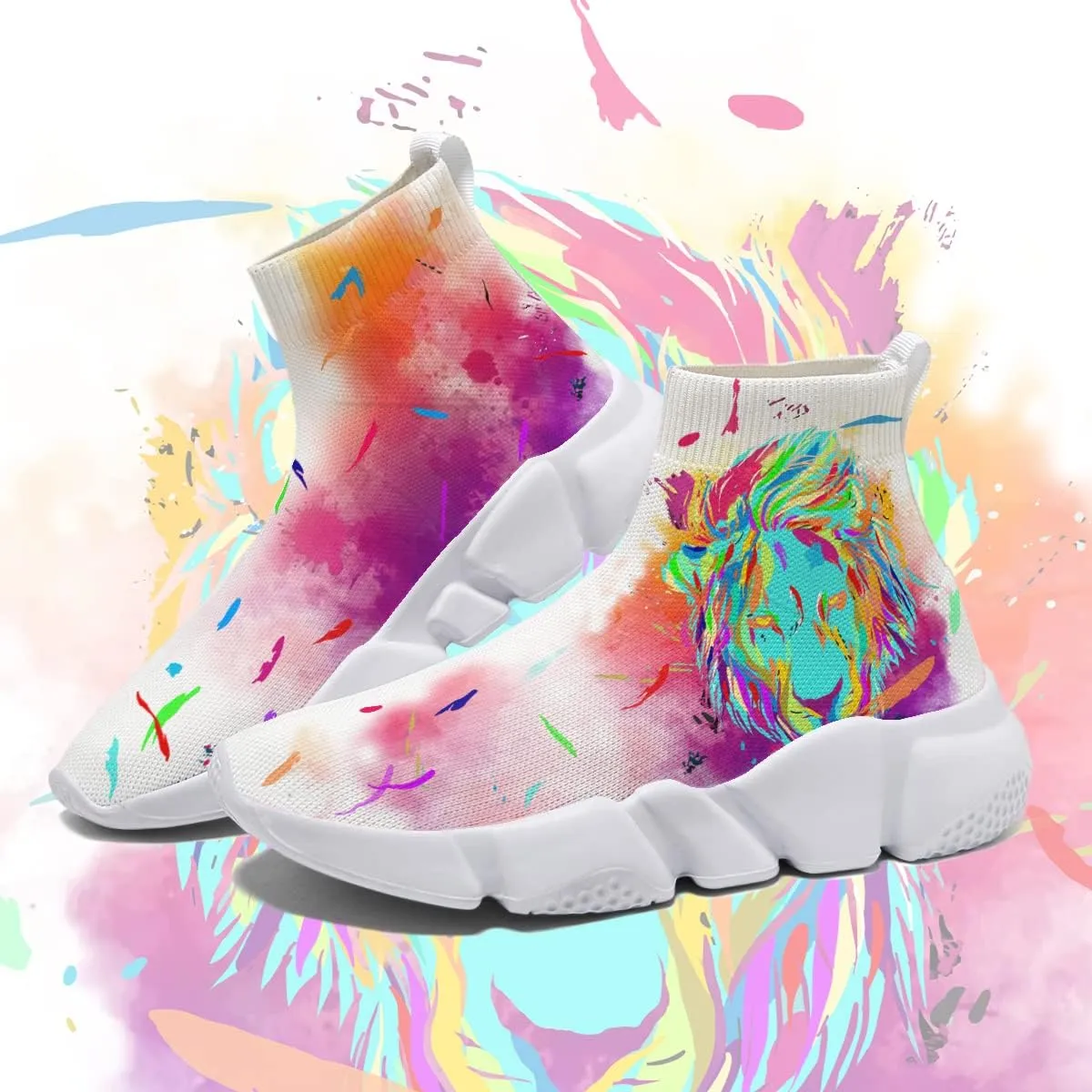 Hetios Women's Graffiti Shoes Fashion Watercolor Sneakers Comfortable Casual Socks Shoes